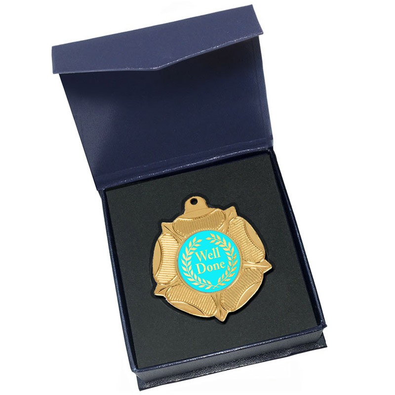 Gold Well Done Medal in box